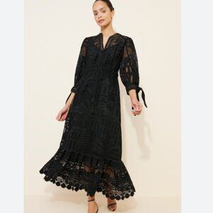 Farm Rio Black Morada Boa Guipure Dress